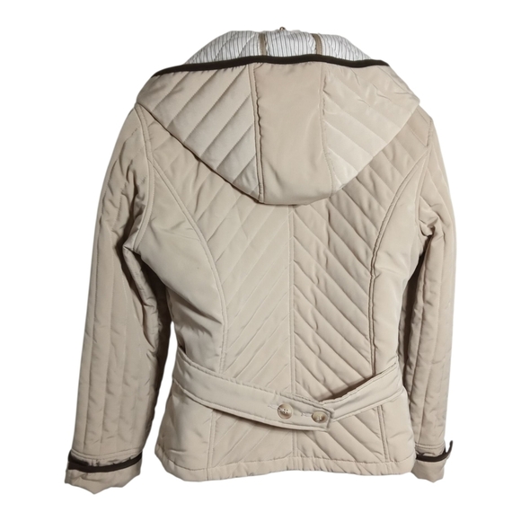 Calvin Klein Women’s Quilted Hooded Beige Zip Button Hook Closure Jacket Small - Picture 12 of 12